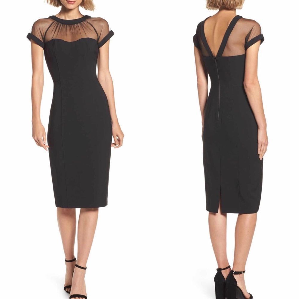 Maggy London Illusion Yoke Crepe Dress, Wedding Party Black Size 10, NWOT